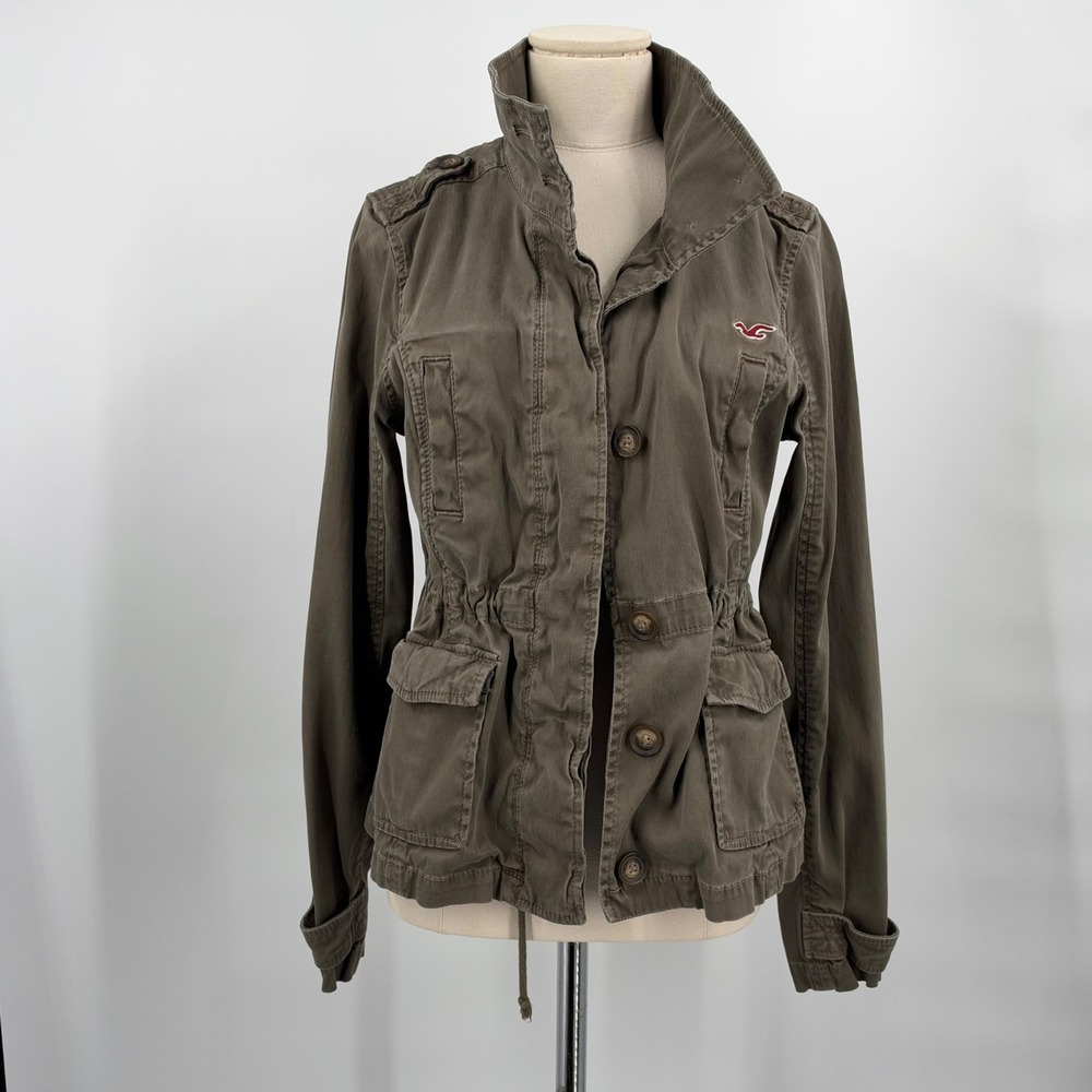 Hollister Womens Olive Green Corduroy Military Utility Jacket Y2K Size L